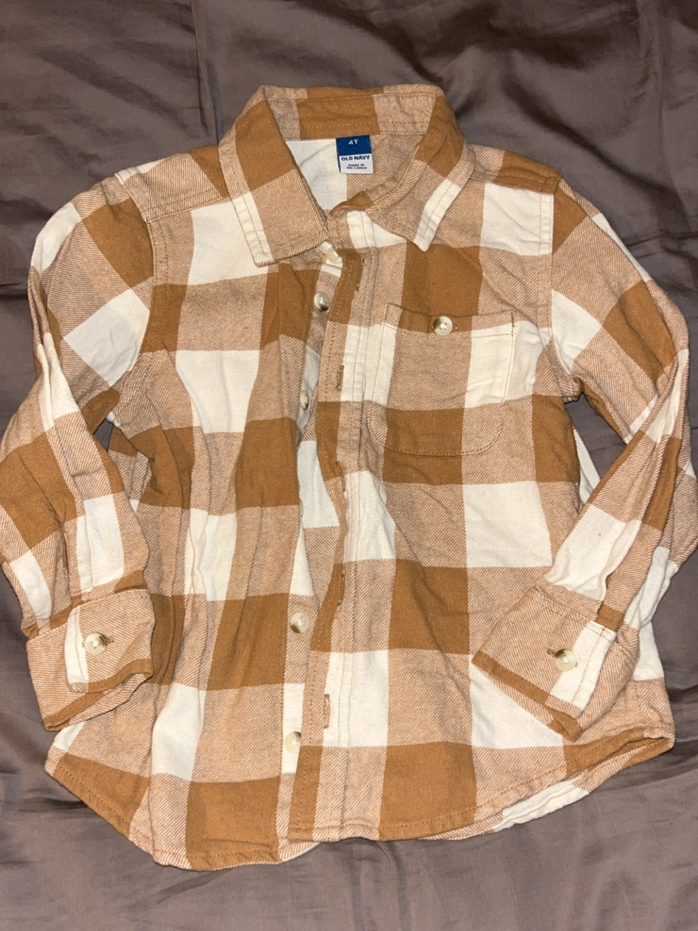 Old Navy Girls Tan & Cream Plaid Button-Down Shirt